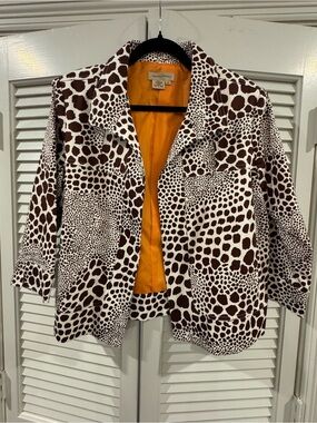 Transitions Animal-Print Brown & White Jacket with Orange Lining